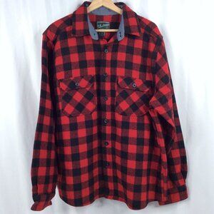 N.E. Limited Shirt Mens Size Large Red Black Buffalo Plaid Wool Blend Outdoor